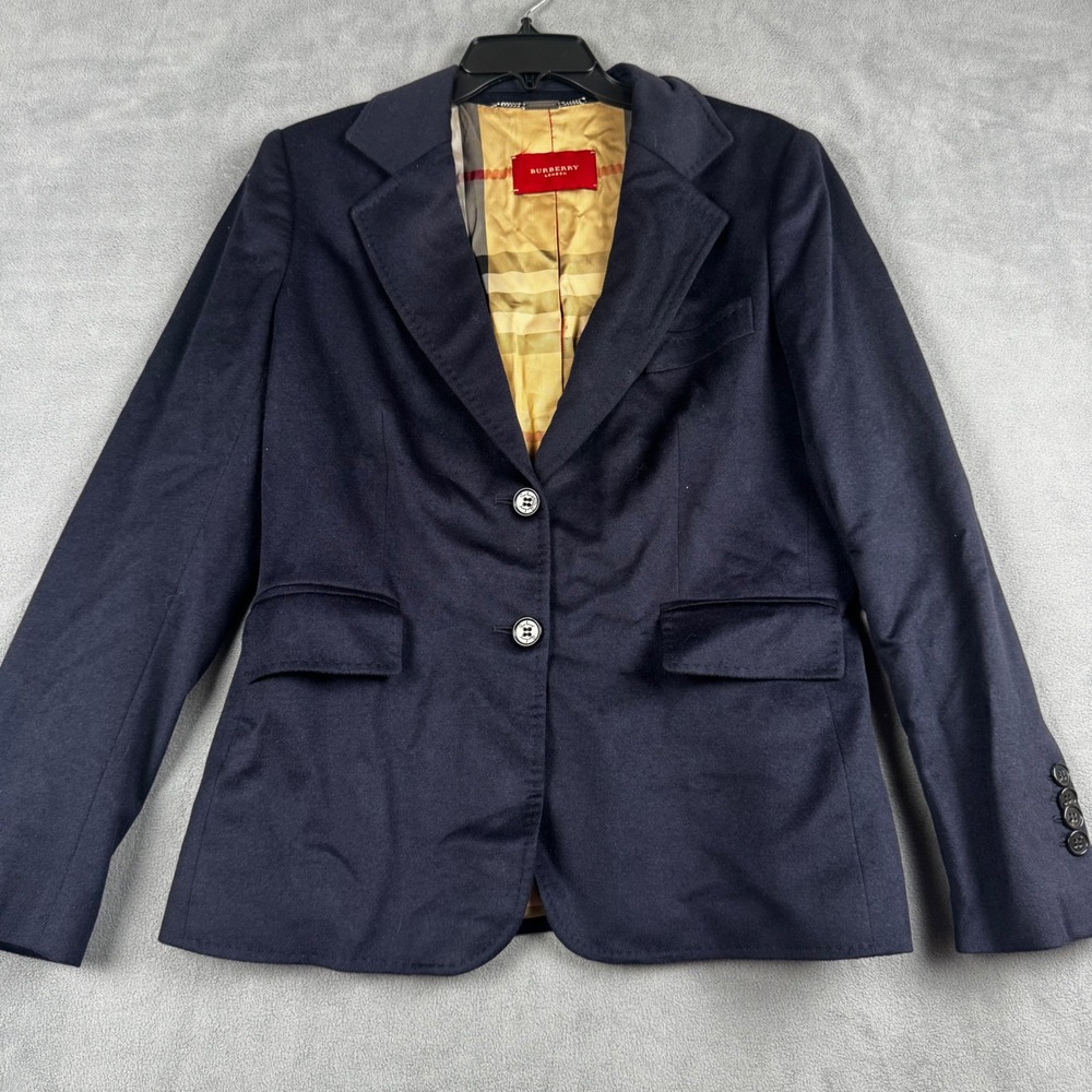 Burberry London Navy Blue Wool Angora Blazer Nova Check Lining Size 44